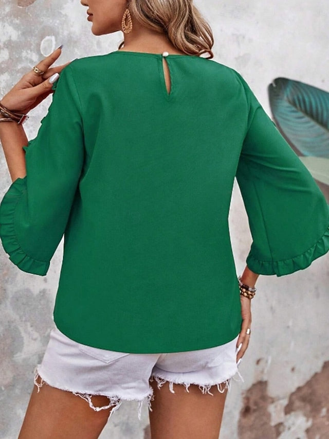Women's Shirt Blouse Ruffle Blouse Ruffle Plain Stylish