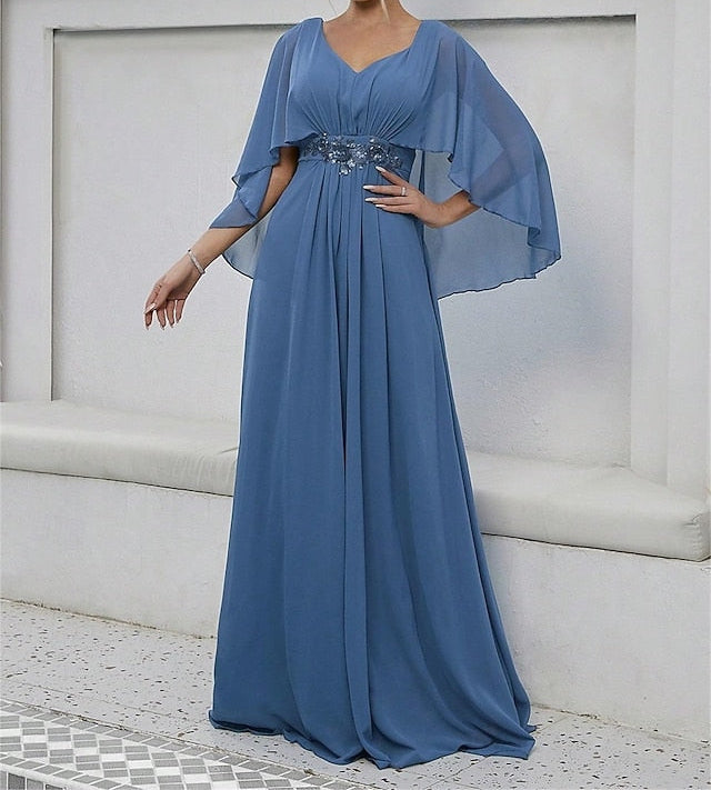 Bride Neck Mother Dress V Elegant of Floor the Party