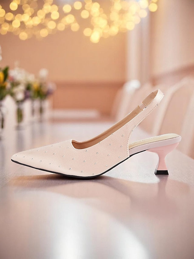 Slingback Heels with Satin Women's Studs Rhinestone Kitten