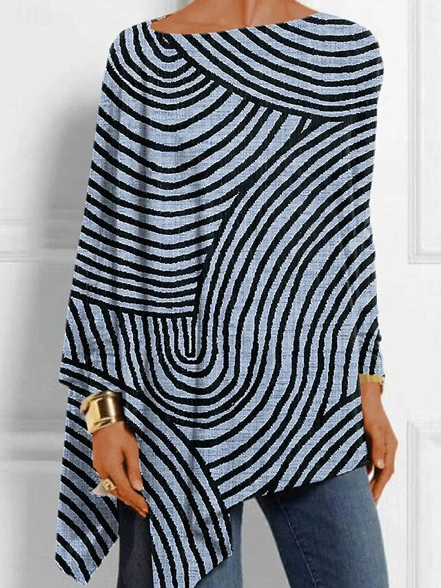 Women's T shirt Long Sleeve Graphic Striped Vintage Stylish
