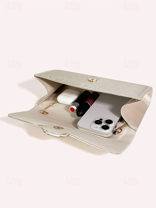 with Women's Satin - Rhinestone Elegant Clutch White Buckle