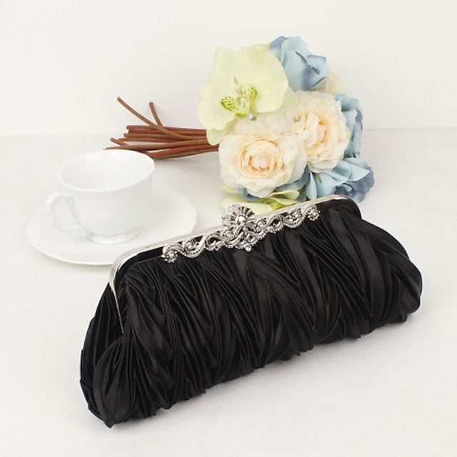 Pleated Satin – Women's Evening White Clutch Elegant