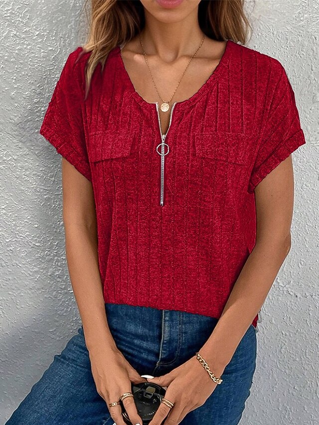 Women's Texture Sweatshirt T Shirt Tee Top Quarter Zip