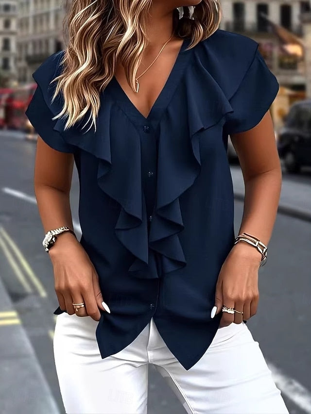 Women's Shirt Blouse Chiffon Tops Ruffle Shirt Ruffle Plain