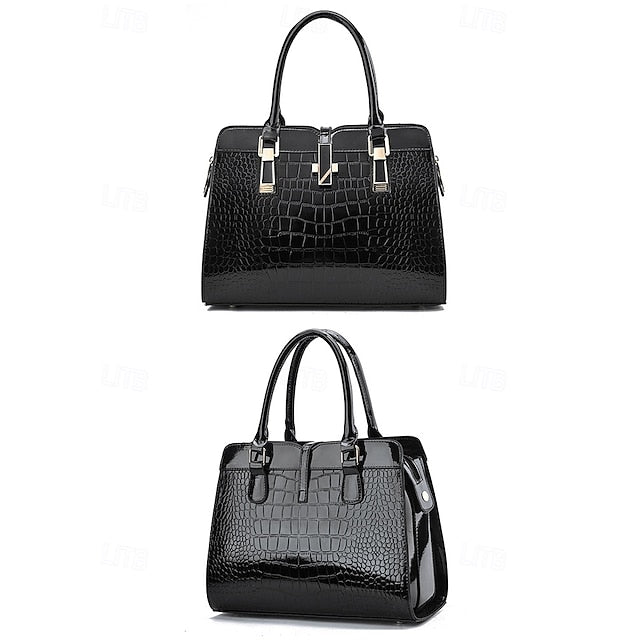 Sac à main femme en cuir verni imitation croco bordeaux