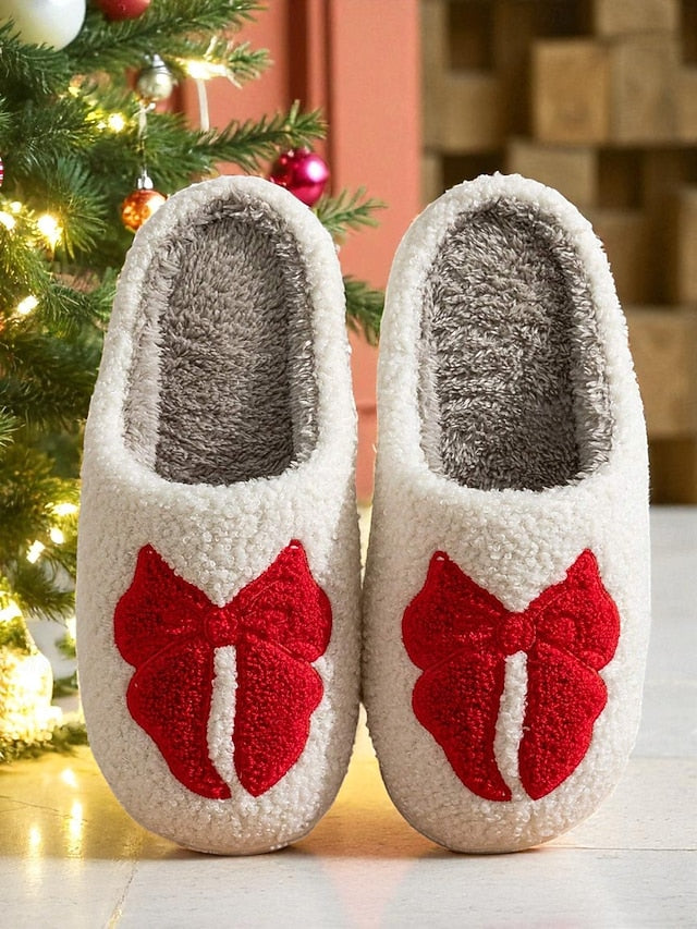 with Women's Bowknot Soft Slippers Red White - and Design