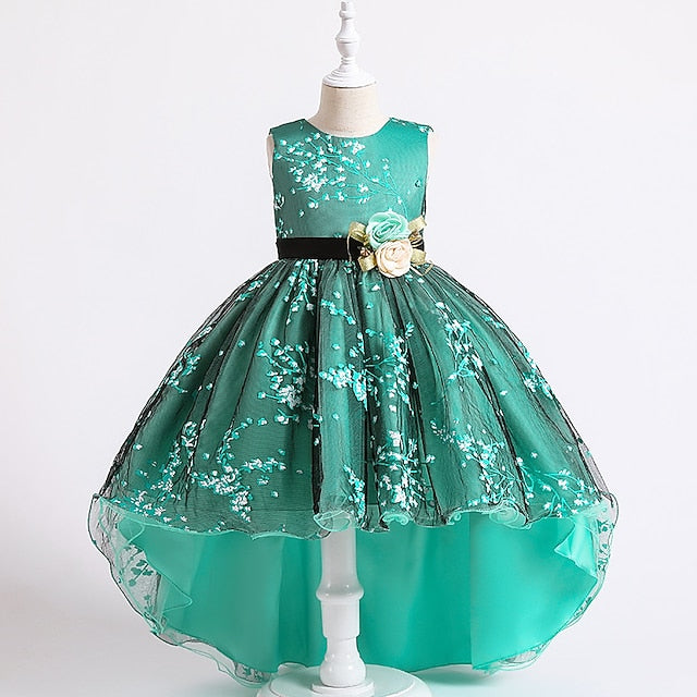 Dress Floral Colored Solid Kids Wedding Girls' Sleeveless