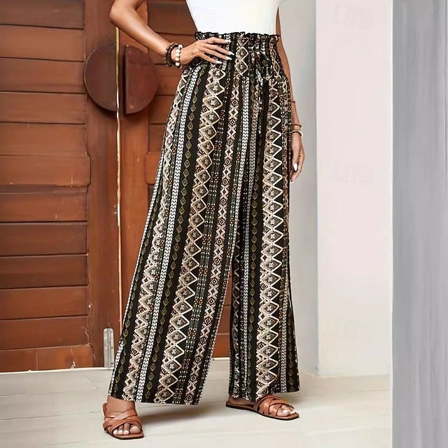 Women's Faux Cotton Linen Culottes Wide Leg Slacks Fashion