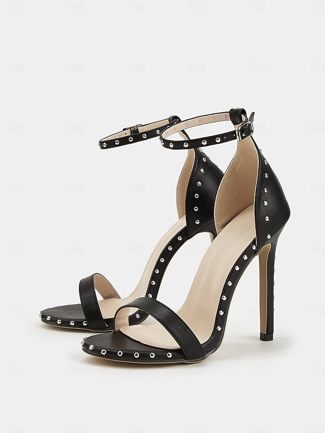 Embellishments Stud Sandals Black Stiletto with - Silver