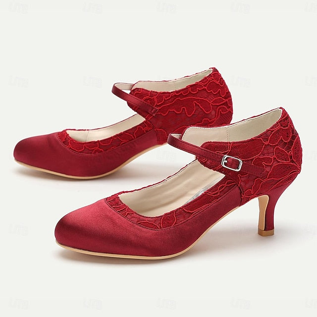 Lace Women's Heels Satin Red Comfortable - Mid-Heel Elegant