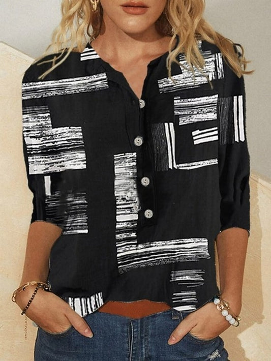 Women's Shirt Blouse Buttons Print Floral Stylish Classic