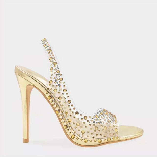 High Women's Sandals Clear Rhinestone Heel – Transparent