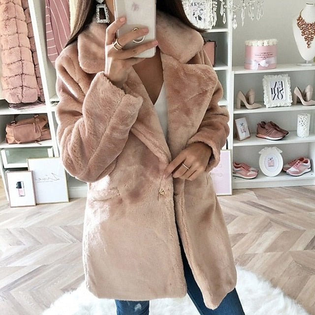Women's Warm Pocket Fur Coat Comfortable Casual Faux