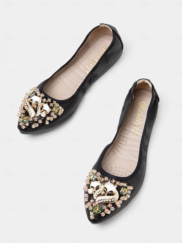 Foldable Rhinestone Flats Ballet with Black Women's