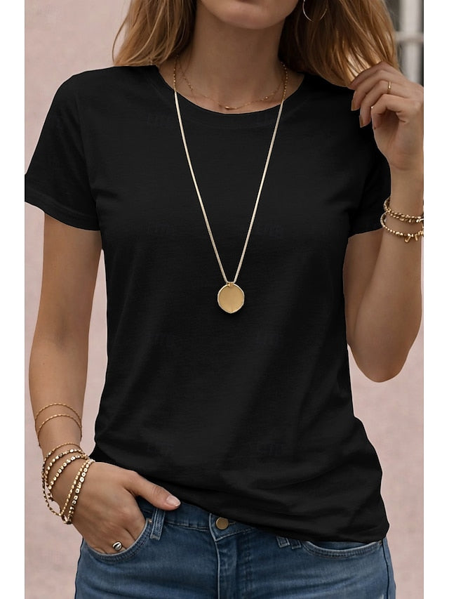 Women's T Shirt Tee Solid Color Classic Casual Short Sleeve