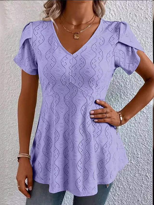 Women's Shirt Blouse Casual Cut Out Short Sleeve Regular