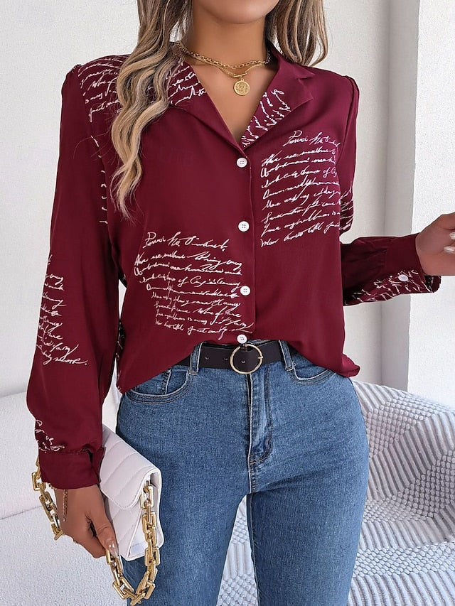 Women's Shirt Button Down Shirt Casual Shirt Buttons Letter
