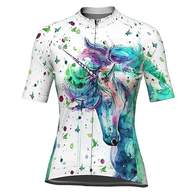 Women's Cycling Jersey Unicorn Short Sleeve Bike Jersey Top