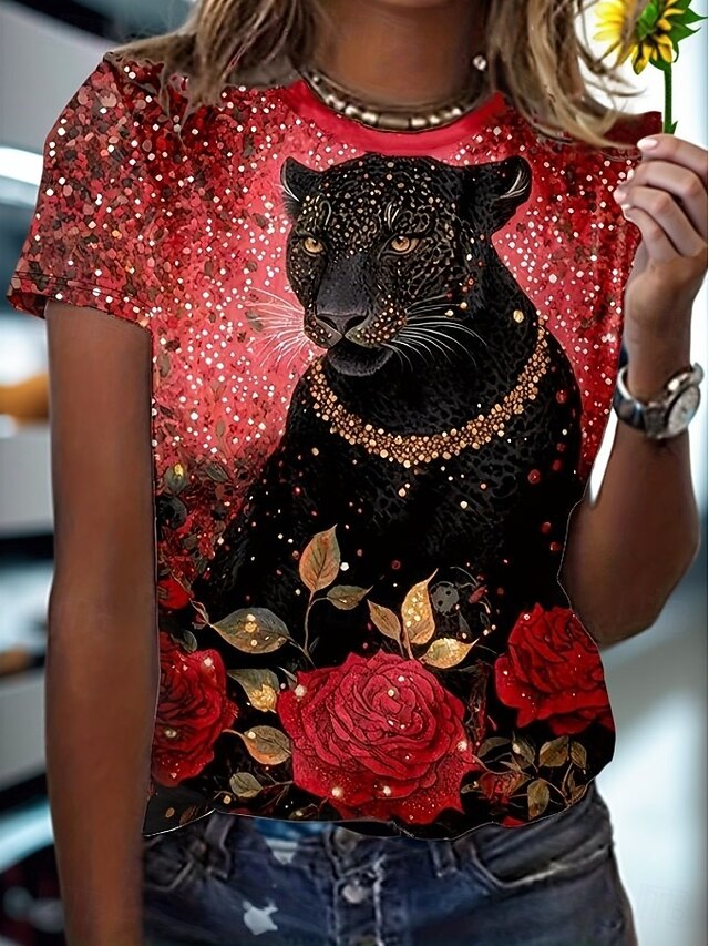 Women's T Shirt Print Graphic Animal Leopard Vintage