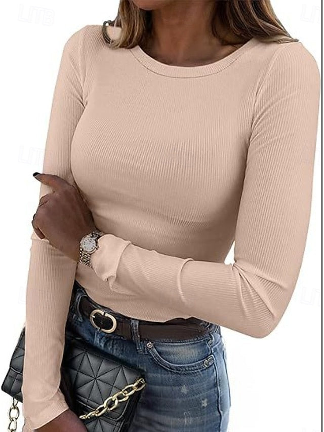 Women's Blouse Solid Color Stylish Basic Casual Long Sleeve