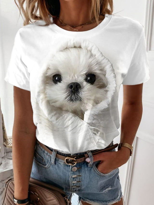 Women's T Shirt Print Dog Basic Short Sleeve Round Neck