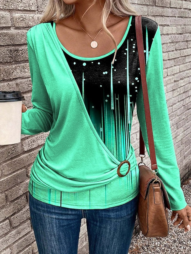 Women's T Shirt Patchwork Print Graphic Geometric Gradient