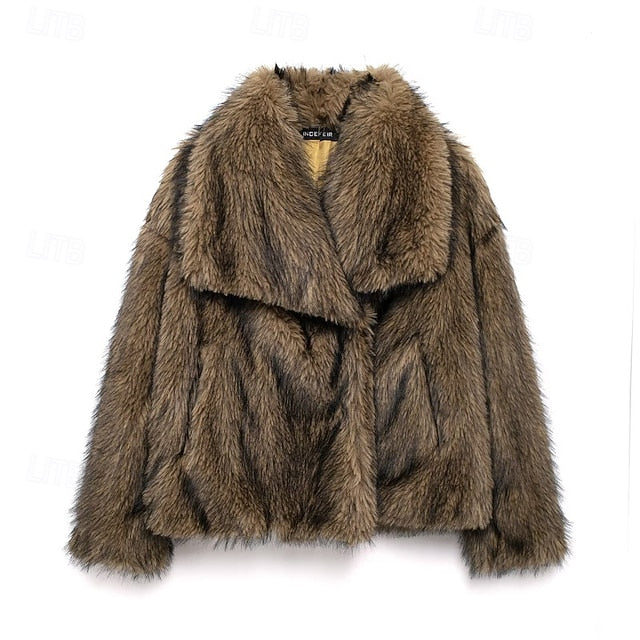 Comfortable Furs Women's Pocket Warm Coat Faux Fur