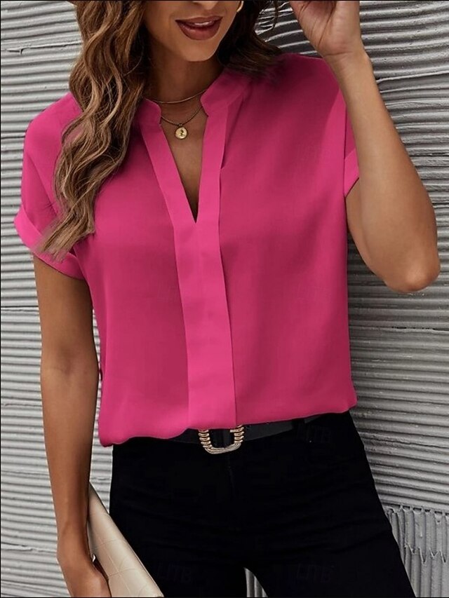 Women's Shirt Blouse Solid Color Stylish Casual Short
