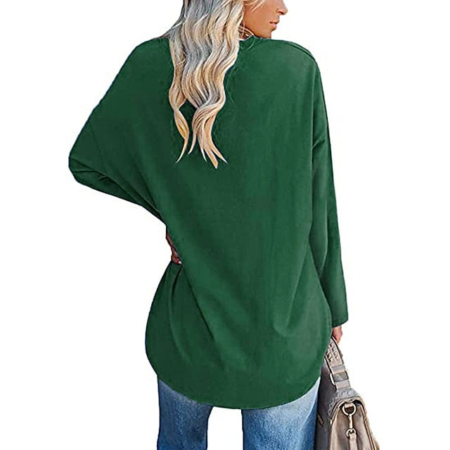 Women's T Shirt Plain Basic Long Sleeve V Neck Regular Tops
