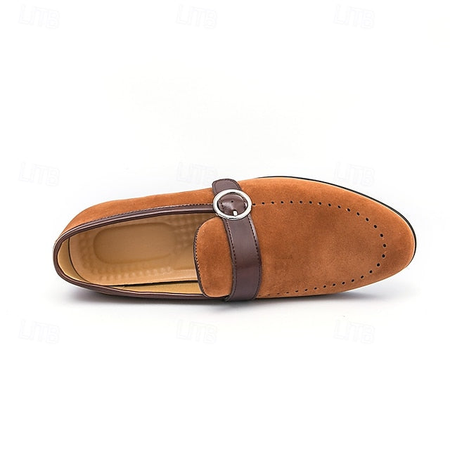 Loafers Faux Men's Brown Slip-On Suede Buckle Strap with