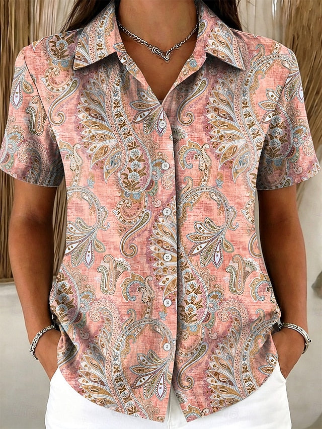 Women's Shirt Buttons Print Graphic Paisley Vintage Stylish