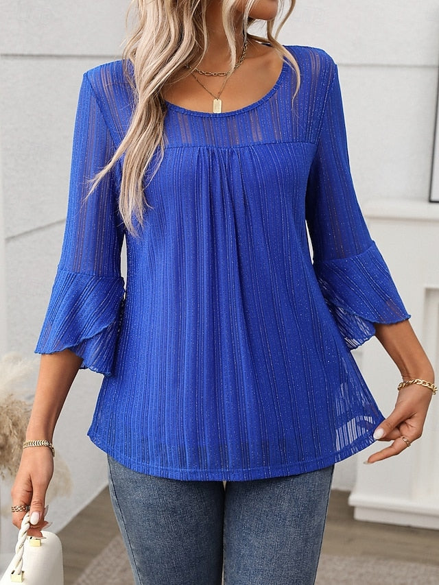 Women's Blouse Patchwork Solid Color Elegant Stylish Basic