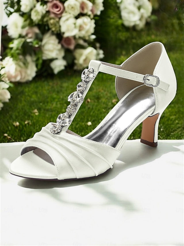 Detail Bridal Crystal Open-Toe Satin with – White Heels