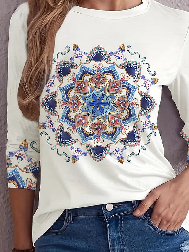 Women's T shirt Crew Neck Long Sleeve Tunic Letter Casual