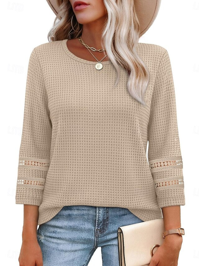 Women's Blouse Lace Patchwork Solid Color Stylish Casual