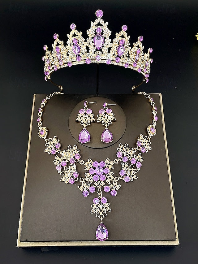 Rhinestone Women's Jewelry and Tiara Silver – Set Elegant