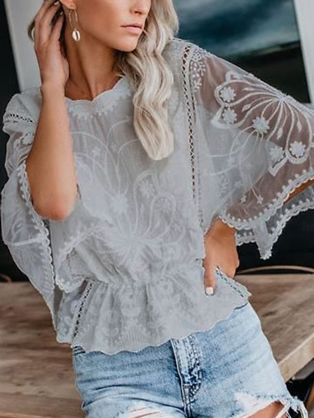 Women's Shirt Lace Shirt Lace Splicing Top Blouse Lace Lace