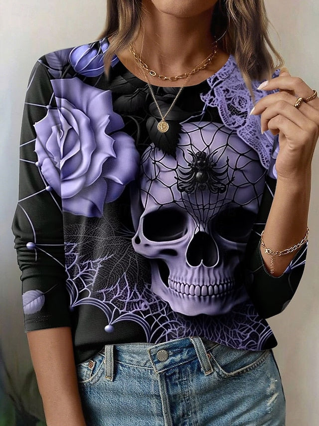 Women's T Shirt Skulls Graphic Fashion Casual Long Sleeve