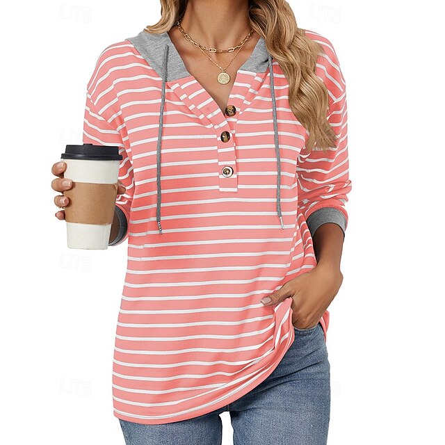 Women's Pullover Sweatshirt Casual Tops Drawstring Long