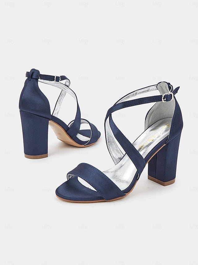 Elegant Heel Strappy Women's Sandals Block – Satin