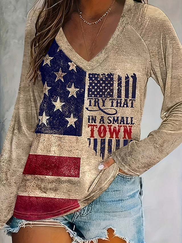 Women's T Shirt Print Graphic Flag Vintage Stylish Classic