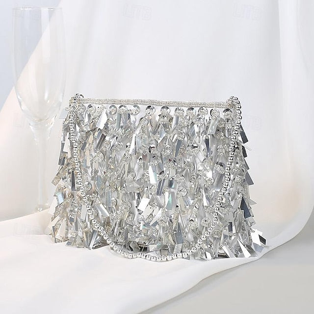Evening Luxurious Black and with Clutch Fringe Sparkling Crystal