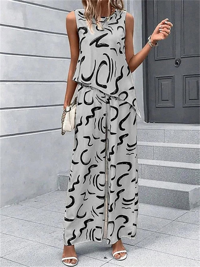Women's Tank Top Pants Sets Wide Leg Pants Trousers
