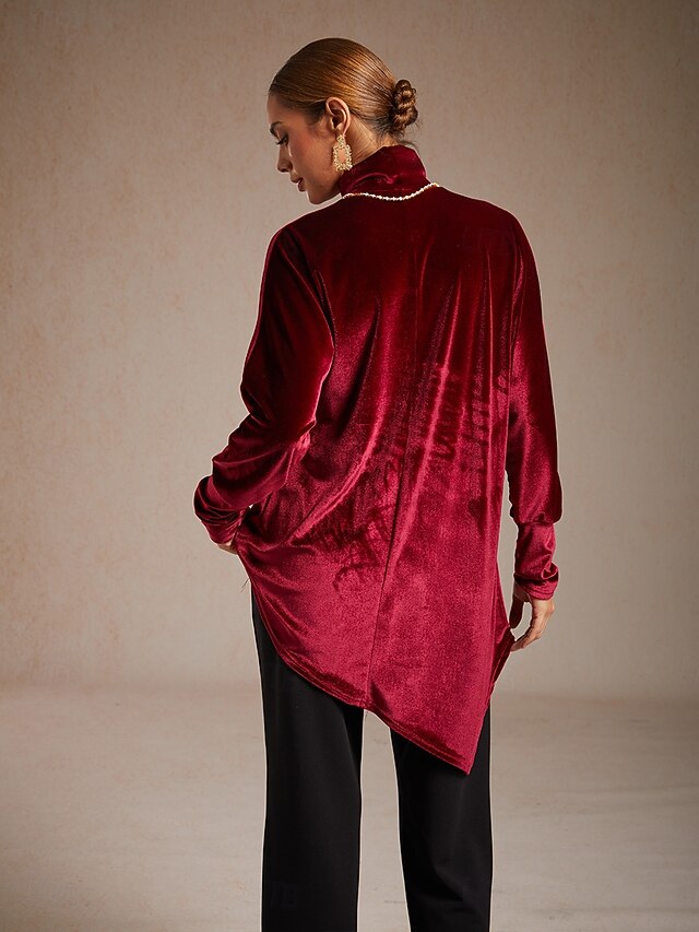 Christmas Women's Velvet Dressy Tops Asymmetric Elegant