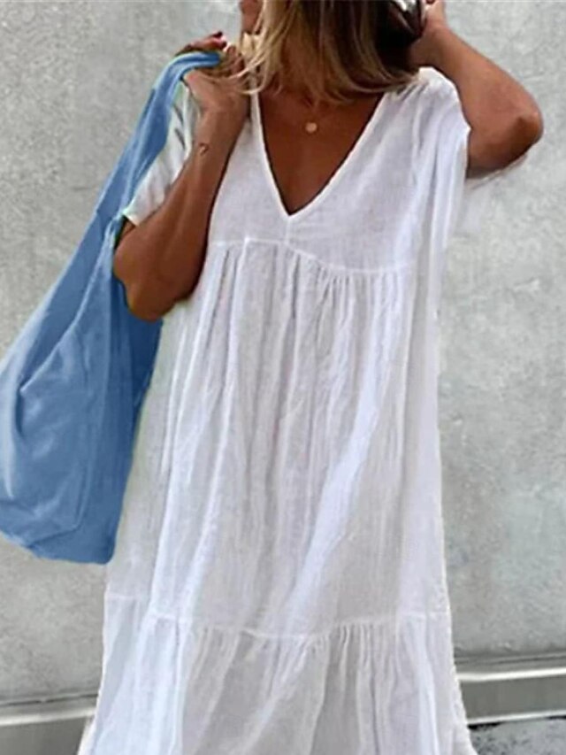 Women's Black White Summer Spring Midi Dress White Dress