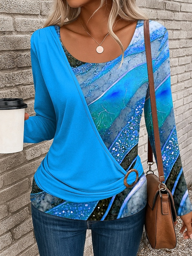 Women's T Shirt Patchwork Print Graphic Geometric Stylish