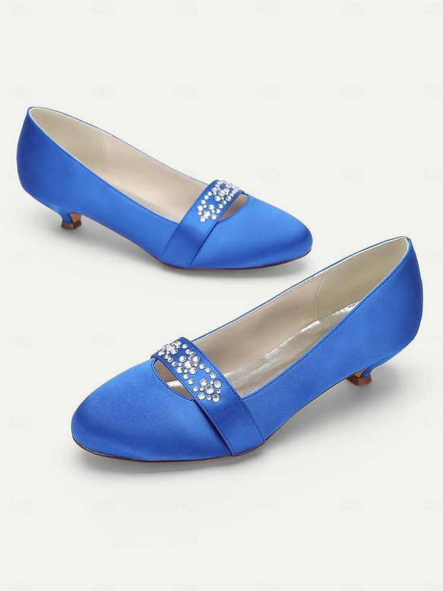 Kitten Women's Satin with Blue Heels Rhinestone