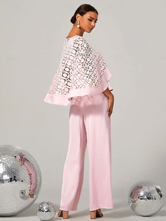 Women's Two-Piece Set Cape Top Cutouts High Waist Wide-Leg