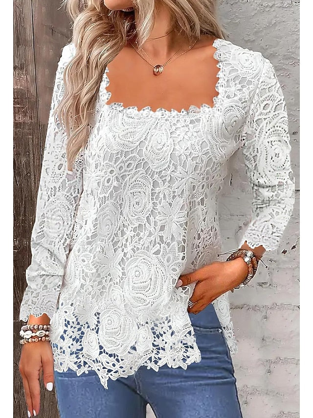 Women's Shirt Lace Shirt Blouse Eyelet top Lace Plain