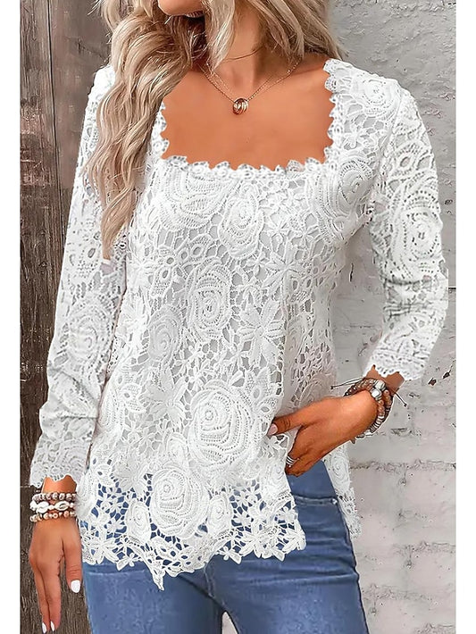 Women's Shirt Lace Shirt Blouse Eyelet top Lace Plain